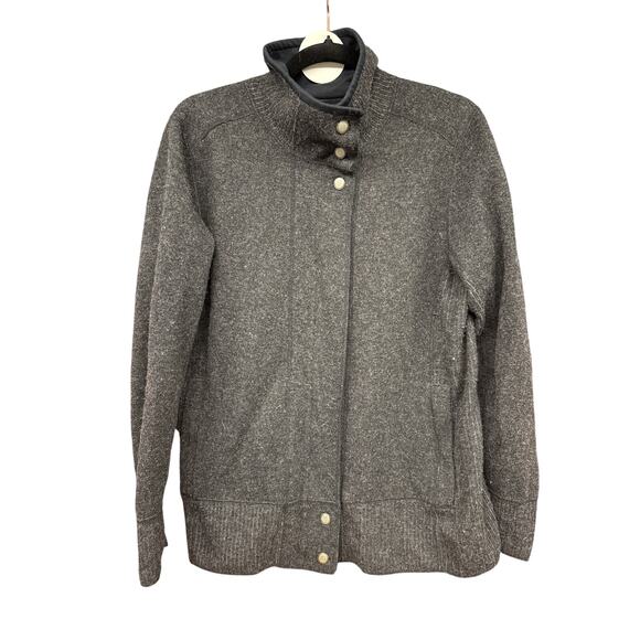 Title 9 Gray Cardigan Button Up Sweater Wool Large Camp Outdoors Hike Gorpcore - Picture 1 of 10